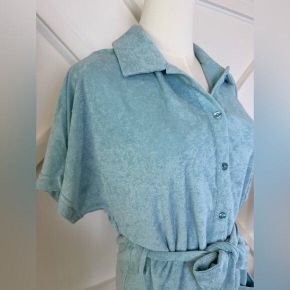 NWT Andie Swim Terry Button-Up Short Romper Cablu Blue Swim Cover Size Small - Picture 3 of 9